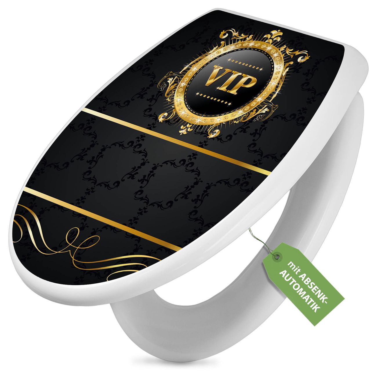 banjado absenkbarer Toilettendeckel weiß mit Soft-Close ohne Kindersitz Klobrille O-Form aus Duroplast Motiv VIP individuell gestalten