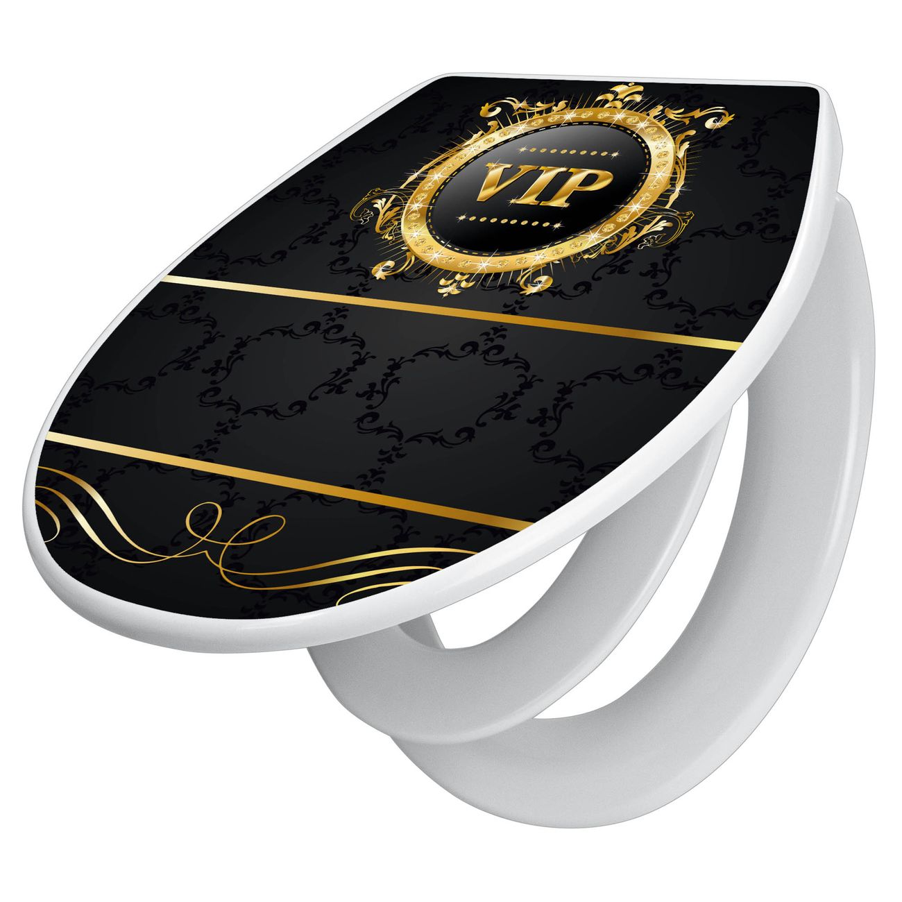 banjado absenkbarer Toilettendeckel weiß mit Soft-Close mit Kindersitz Klobrille O-Form aus Duroplast Motiv VIP individuell gestalten