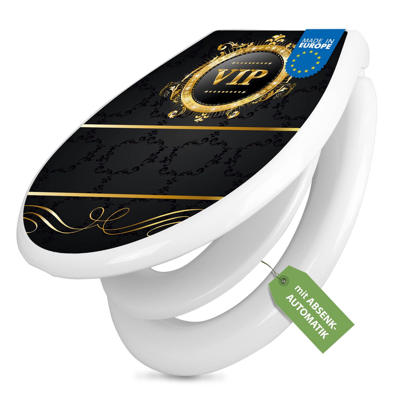 banjado absenkbarer Toilettendeckel weiß mit Soft-Close mit Kindersitz Klobrille O-Form aus Duroplast Motiv VIP individuell gestalten