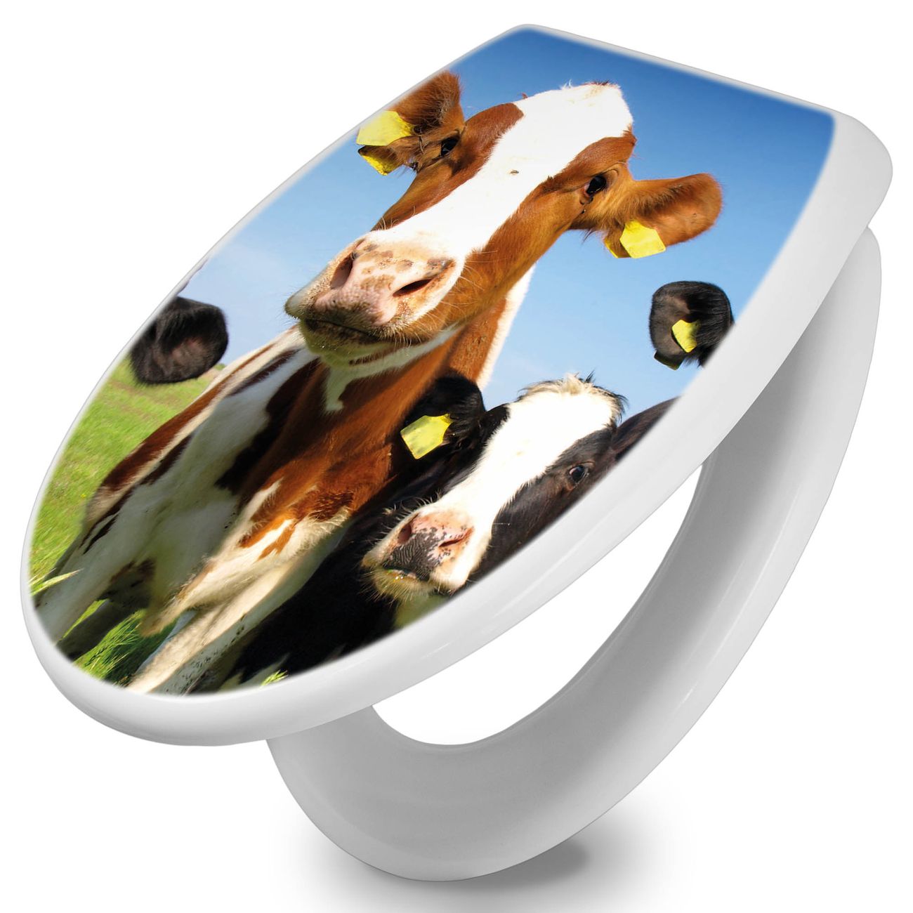 banjado Klobrille mit Absenkautomatik kaufen, Toilettendeckel weiss ohne Kindersitz, Leichte Montage und Dämpfungsverschluss, Motiv Kühe