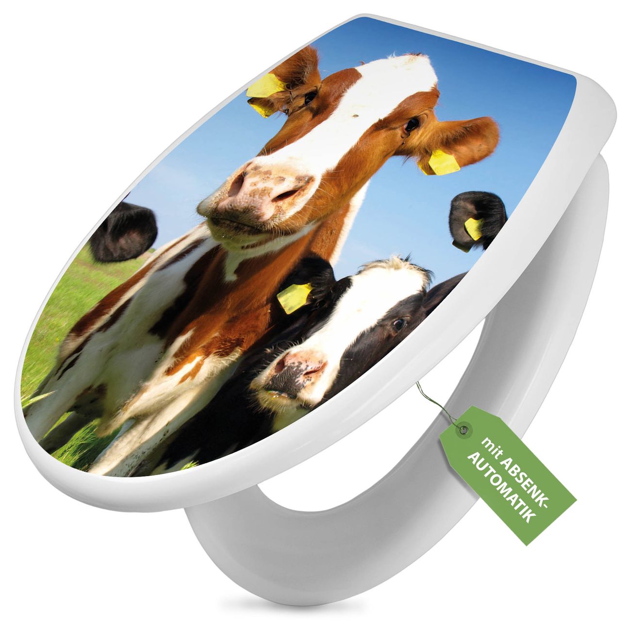 banjado Klobrille mit Absenkautomatik kaufen, Toilettendeckel weiss ohne Kindersitz, Leichte Montage und Dämpfungsverschluss, Motiv Kühe