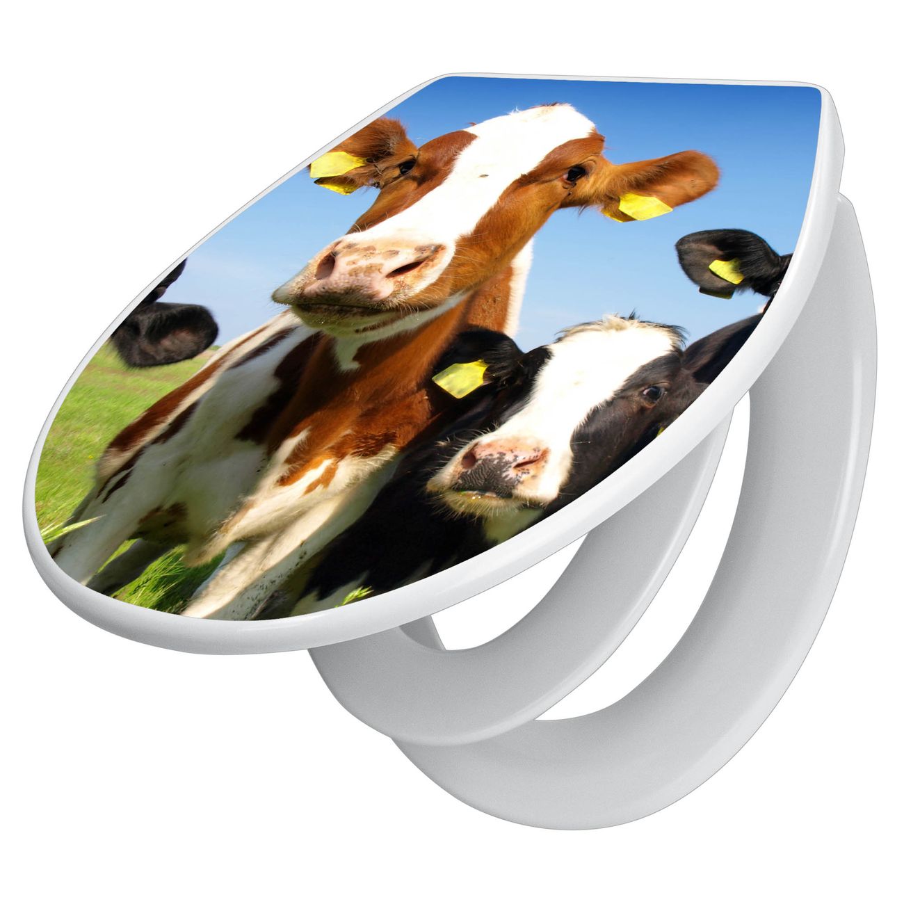 banjado Klobrille mit Absenkautomatik kaufen, Toilettendeckel weiss mit Kindersitz, Leichte Montage und Dämpfungsverschluss, Motiv Kühe