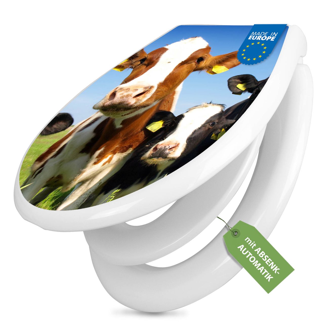 banjado Klobrille mit Absenkautomatik kaufen, Toilettendeckel weiss mit Kindersitz, Leichte Montage und Dämpfungsverschluss, Motiv Kühe