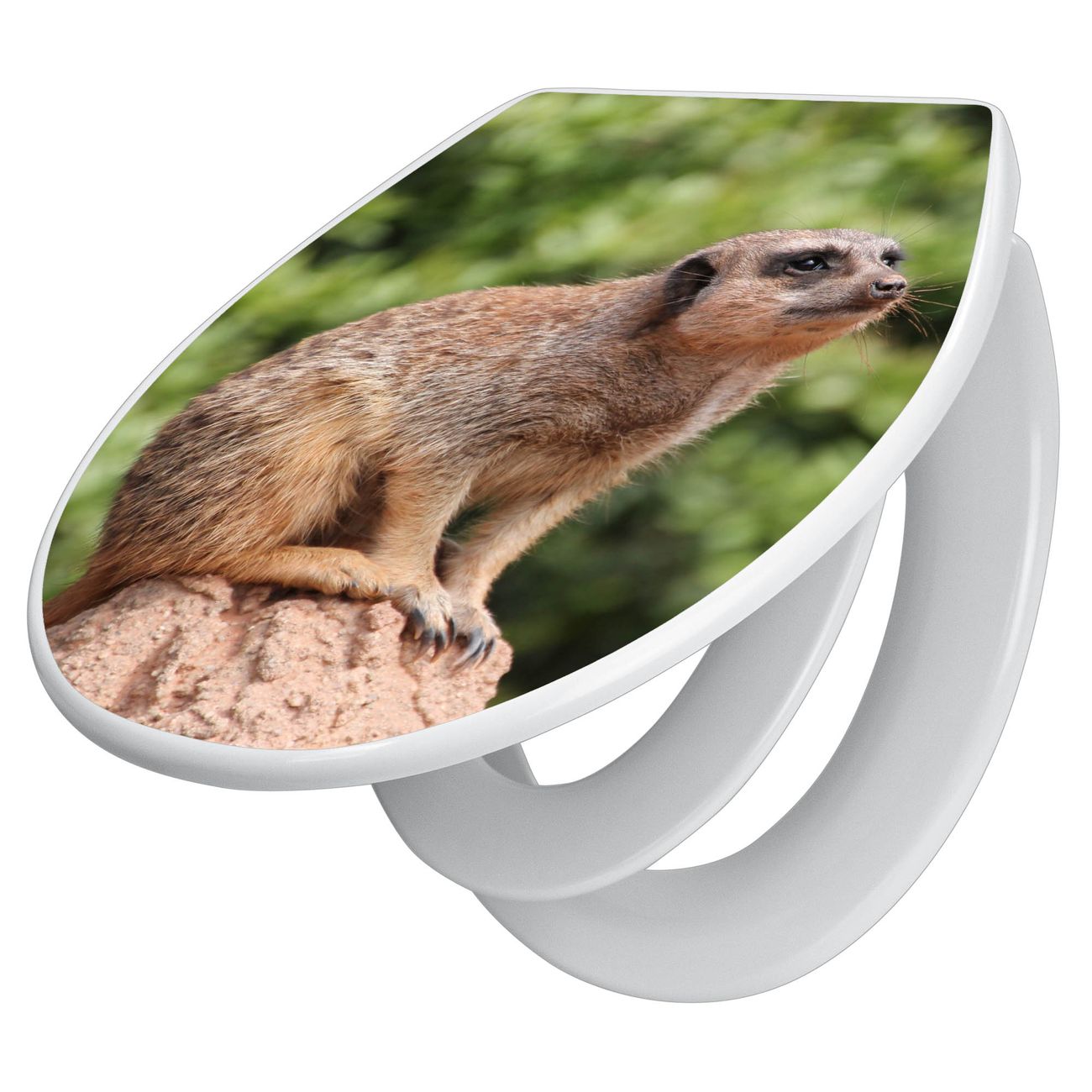 banjado Premium WC-Sitz mit Absenkautomatik O-Form weiß Soft-Close mit Kindersitz Duroplast antibakteriell leichte Reinigung, mit Motiv Erdmännchen