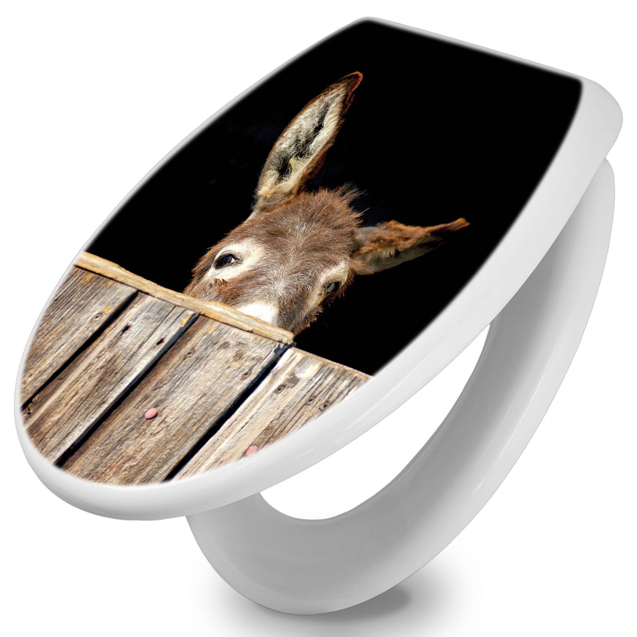 banjado Klobrille mit Absenkautomatik kaufen, Toilettendeckel weiss ohne Kindersitz, Leichte Montage und Dämpfungsverschluss, Motiv Esel