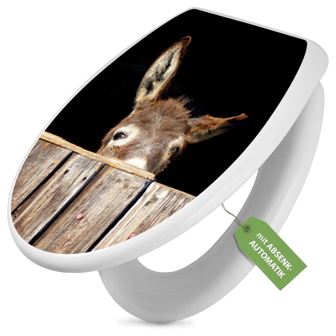 banjado Klobrille mit Absenkautomatik kaufen, Toilettendeckel weiss ohne Kindersitz, Leichte Montage und Dämpfungsverschluss, Motiv Esel