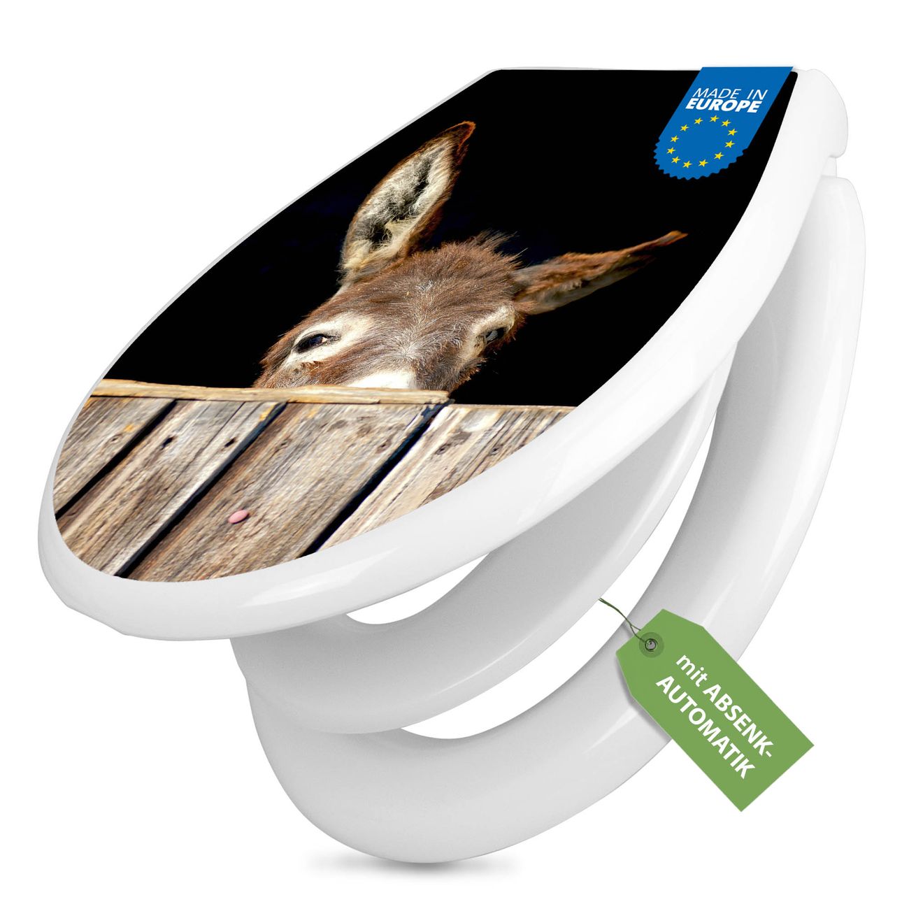 banjado Klobrille mit Absenkautomatik kaufen, Toilettendeckel weiss mit Kindersitz, Leichte Montage und Dämpfungsverschluss, Motiv Esel