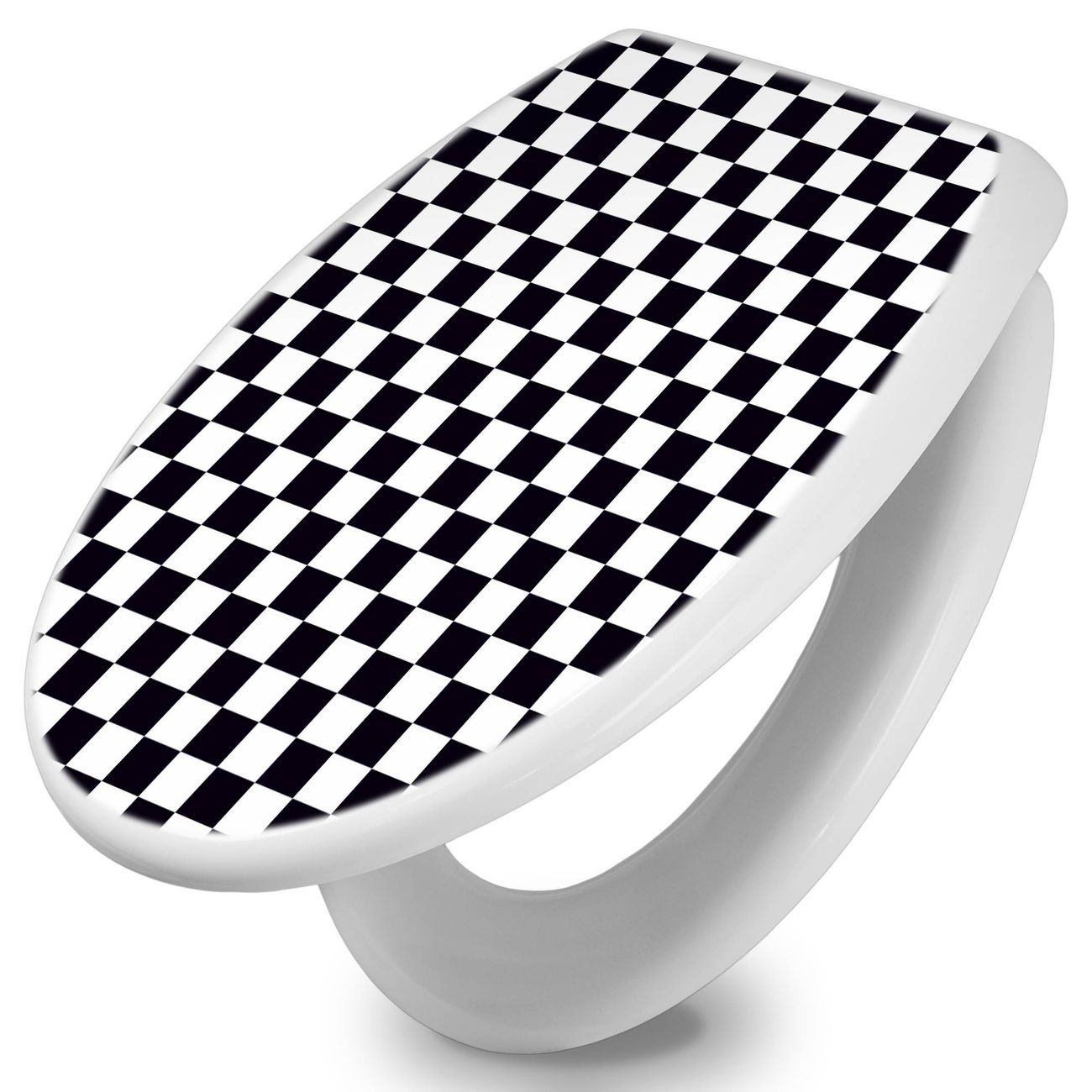 banjado Klobrille mit Absenkautomatik kaufen, Toilettendeckel weiss ohne Kindersitz, Leichte Montage und Dämpfungsverschluss, Motiv Karo Schwarz