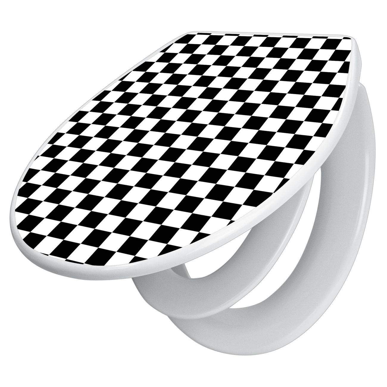 banjado Klobrille mit Absenkautomatik kaufen, Toilettendeckel weiss mit Kindersitz, Leichte Montage und Dämpfungsverschluss, Motiv Karo Schwarz