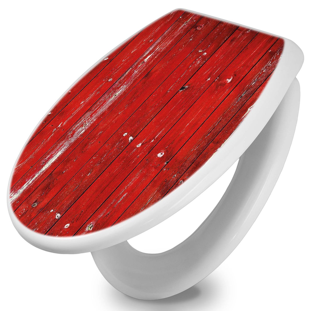 banjado Klobrille mit Absenkautomatik kaufen, Toilettendeckel weiss ohne Kindersitz, Leichte Montage und Dämpfungsverschluss, Motiv Holz Rot