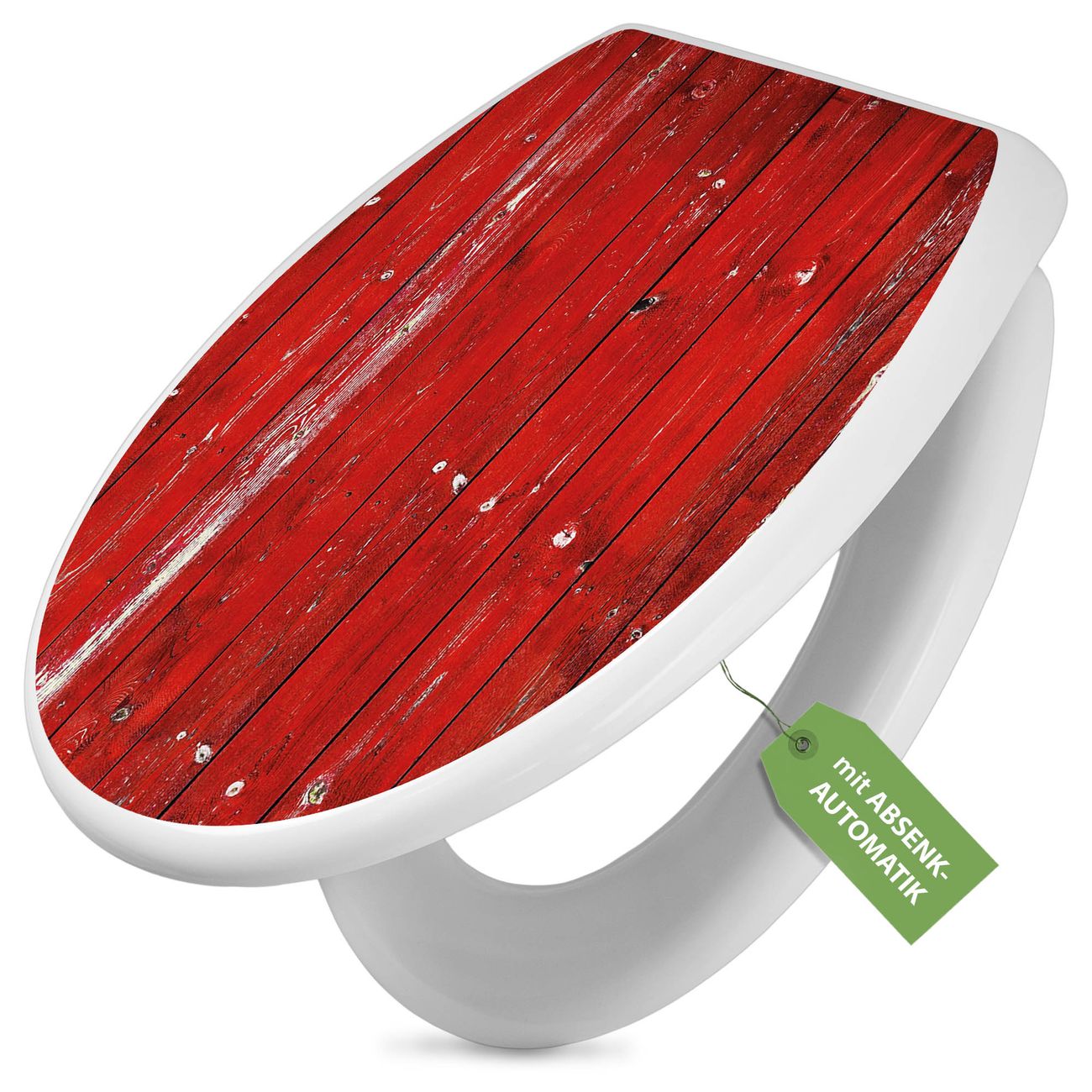 banjado Klobrille mit Absenkautomatik kaufen, Toilettendeckel weiss ohne Kindersitz, Leichte Montage und Dämpfungsverschluss, Motiv Rote Holzlatten