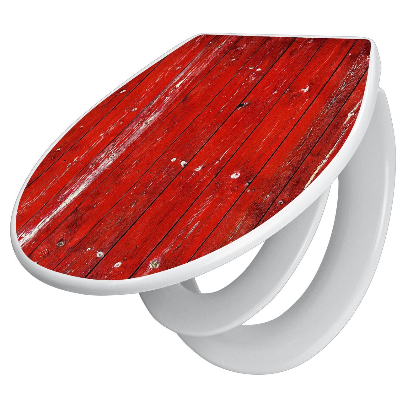 banjado Klobrille mit Absenkautomatik kaufen, Toilettendeckel weiss mit Kindersitz, Leichte Montage und Dämpfungsverschluss, Motiv Holz Rot