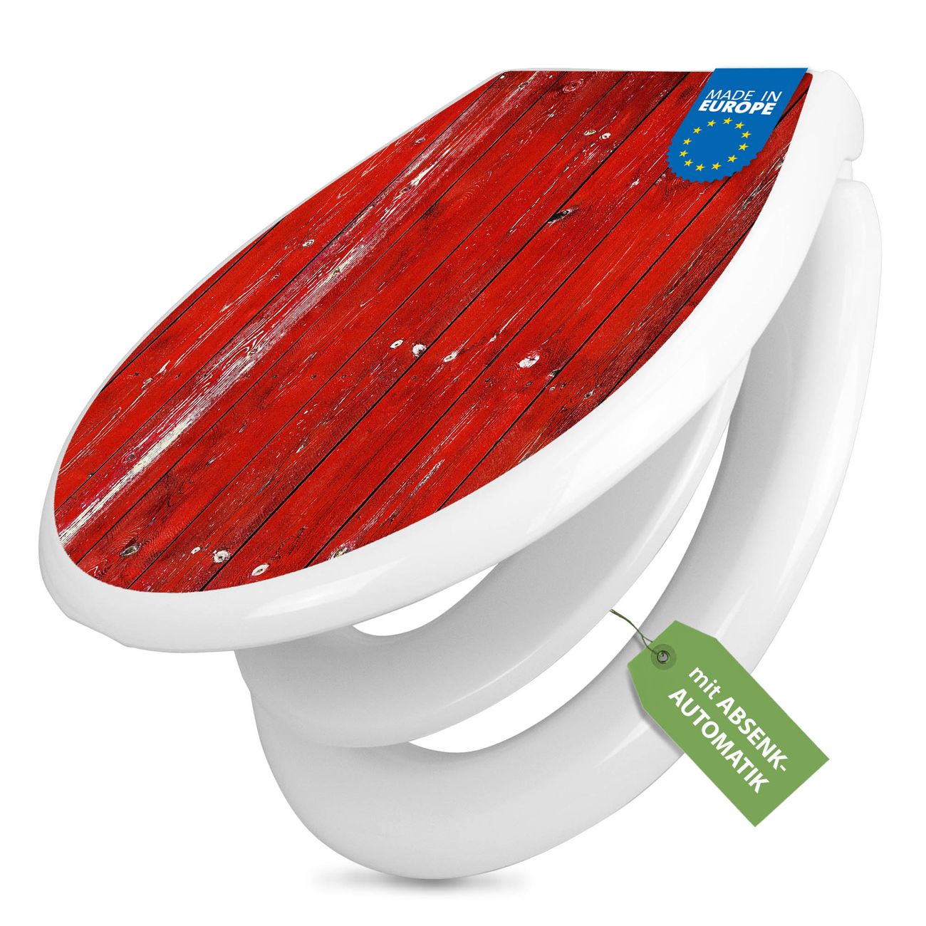 banjado Klobrille mit Absenkautomatik kaufen, Toilettendeckel weiss mit Kindersitz, Leichte Montage und Dämpfungsverschluss, Motiv Rote Holzlatten