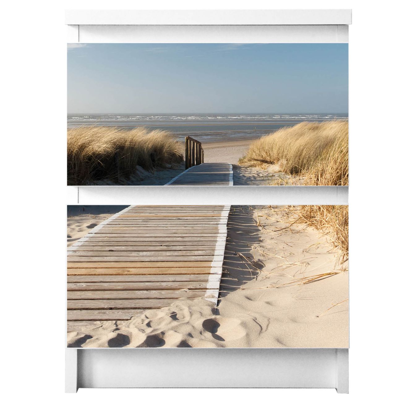 banjado selbstklebende Möbelfolie für IKEA MALM Kommode für 2 Schubladen Schubladen, Schrankfolien mit Motiv Dünen, Möbelfolie Malm für Kinderzimmer