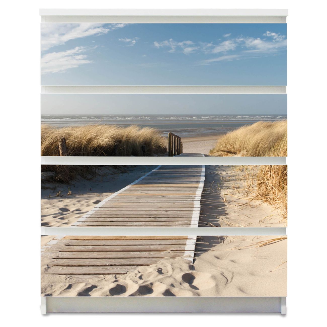 banjado selbstklebende Möbelfolie für IKEA MALM Kommode für 4 Schubladen Schubladen, Schrankfolien mit Motiv Dünen, Möbelfolie Malm für Kinderzimmer