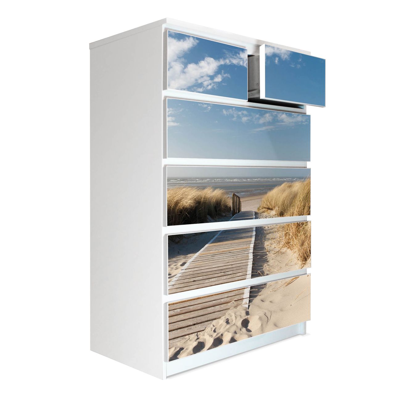 banjado selbstklebende Möbelfolie für IKEA MALM Kommode für 6 Schubladen Schubladen, Schrankfolien mit Motiv Dünen, Möbelfolie Malm für Kinderzimmer