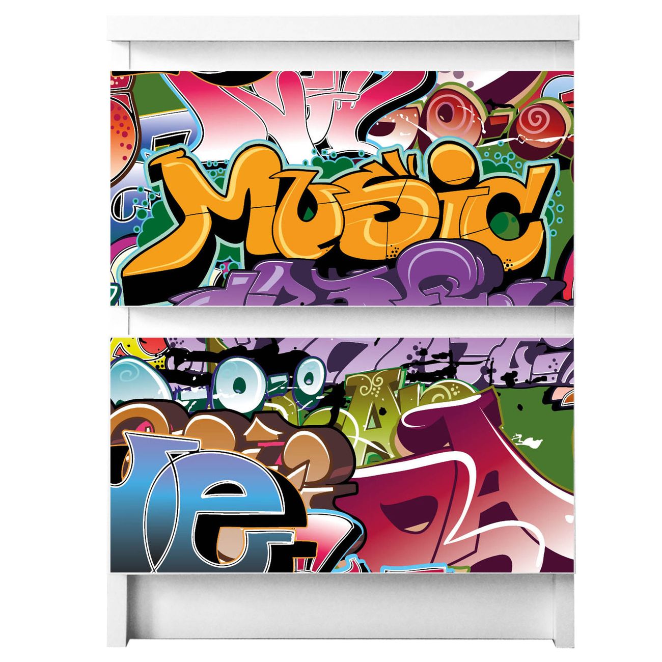 banjado selbstklebende Möbelfolie für IKEA MALM Kommode für 2 Schubladen Schubladen, Schrankfolien mit Motiv Graffiti, Möbelfolie Malm für Kinderzimmer