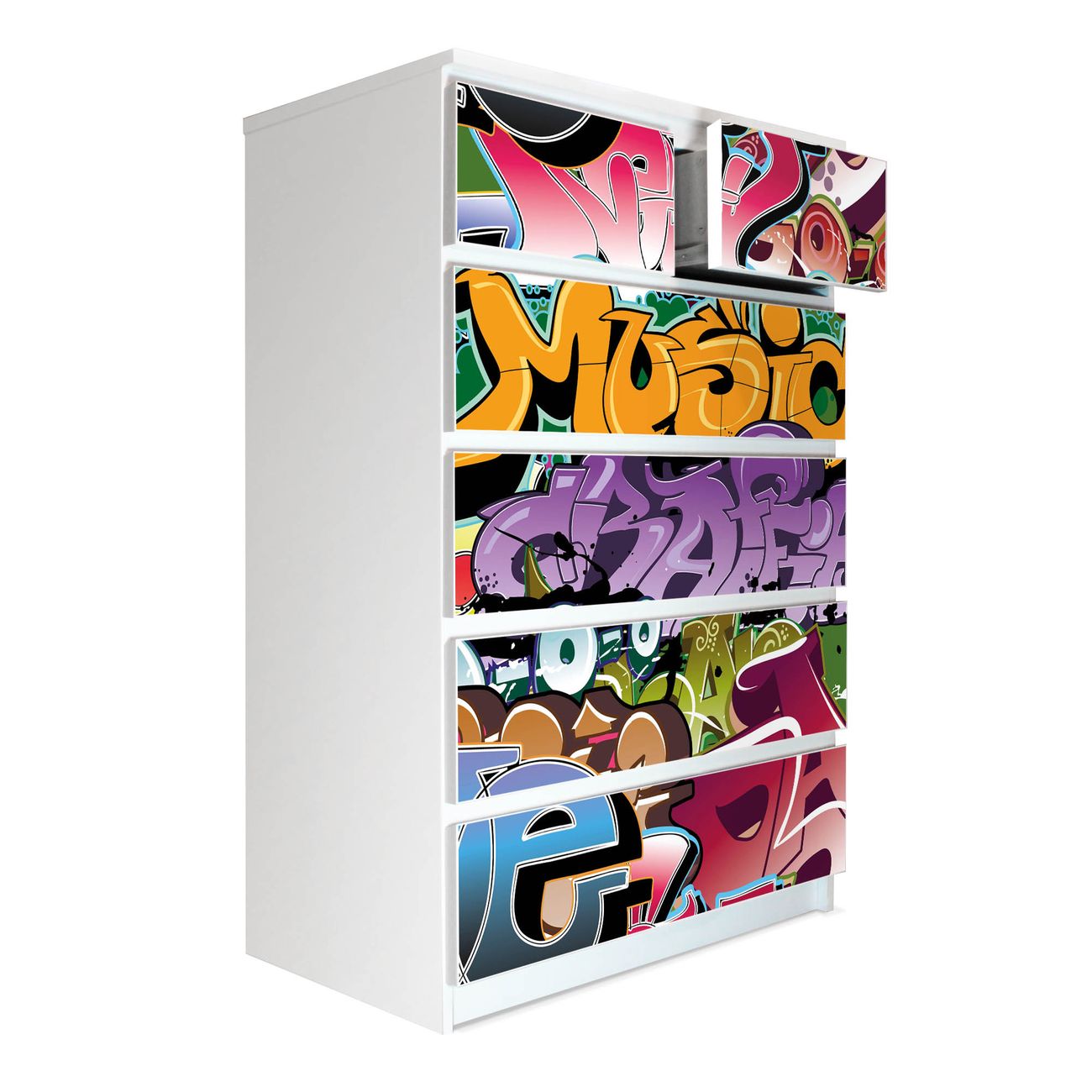 banjado selbstklebende Möbelfolie für IKEA MALM Kommode für 6 Schubladen Schubladen, Schrankfolien mit Motiv Graffiti, Möbelfolie Malm für Kinderzimmer