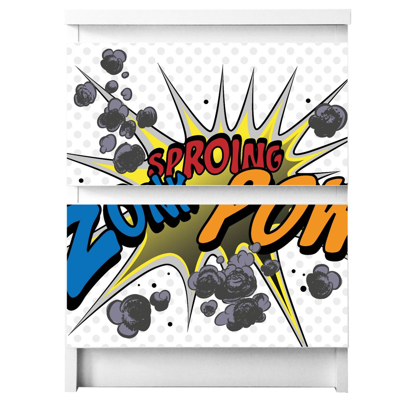 banjado selbstklebende Möbelfolie für IKEA MALM Kommode für 2 Schubladen Schubladen, Schrankfolien mit Motiv Comic, Möbelfolie Malm für Kinderzimmer