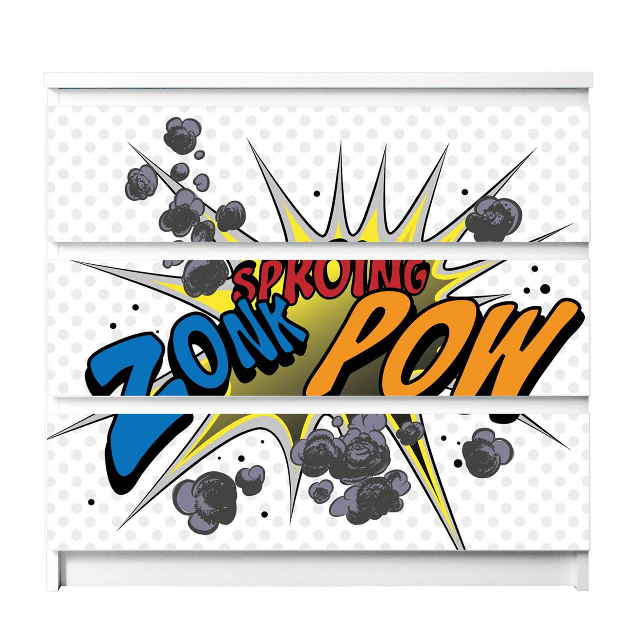 banjado selbstklebende Möbelfolie für IKEA MALM Kommode für 3 Schubladen Schubladen, Schrankfolien mit Motiv Comic, Möbelfolie Malm für Kinderzimmer