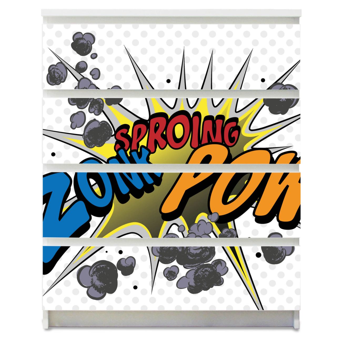 banjado selbstklebende Möbelfolie für IKEA MALM Kommode für 4 Schubladen Schubladen, Schrankfolien mit Motiv Comic, Möbelfolie Malm für Kinderzimmer