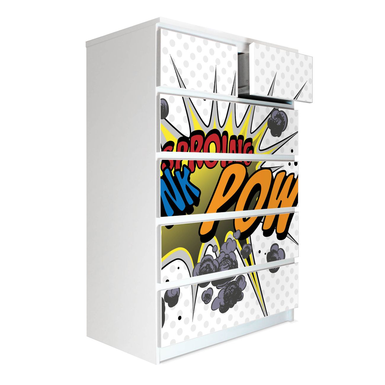 banjado selbstklebende Möbelfolie für IKEA MALM Kommode für 6 Schubladen Schubladen, Schrankfolien mit Motiv Comic, Möbelfolie Malm für Kinderzimmer