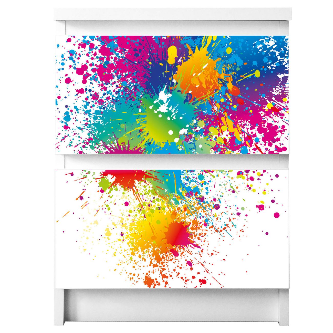 banjado selbstklebende Möbelfolie für IKEA MALM Kommode für 2 Schubladen Schubladen, Schrankfolien mit Motiv Farbspritzer, Möbelfolie Malm für Kinderzimmer