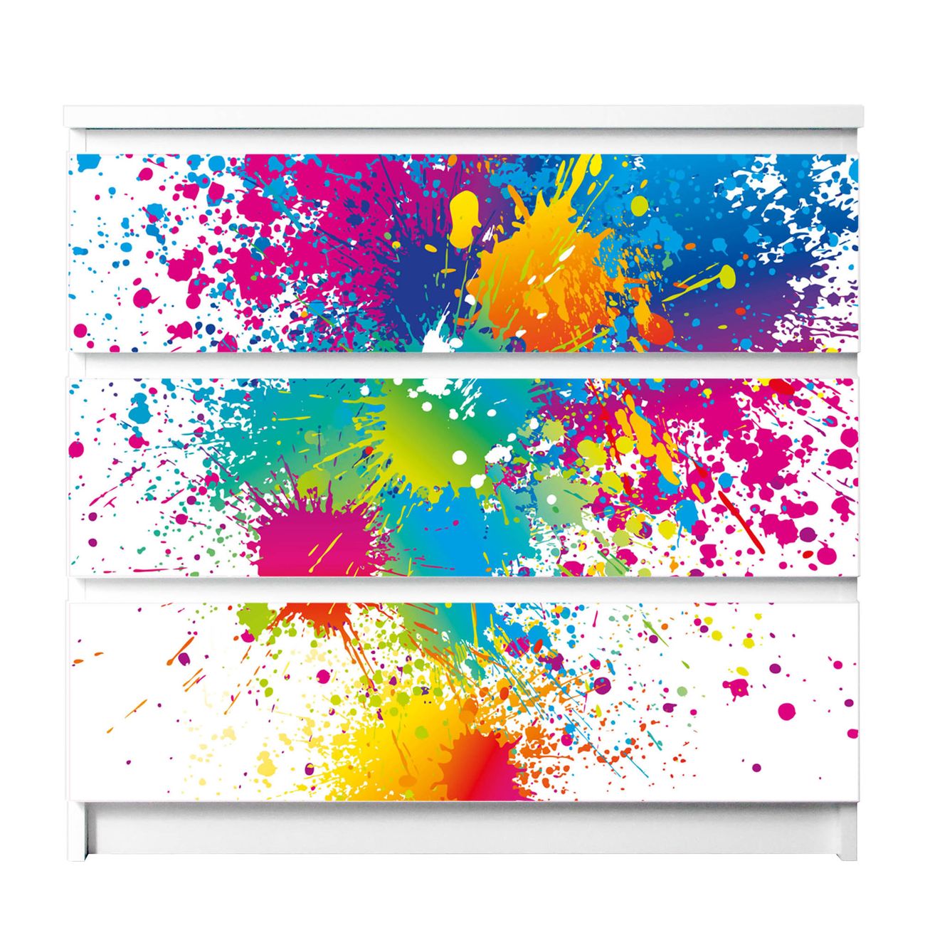 banjado selbstklebende Möbelfolie für IKEA MALM Kommode für 3 Schubladen Schubladen, Schrankfolien mit Motiv Farbspritzer, Möbelfolie Malm für Kinderzimmer