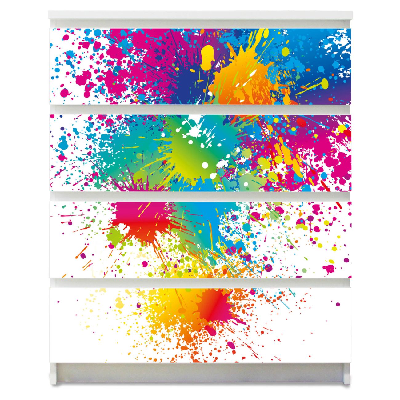 banjado selbstklebende Möbelfolie für IKEA MALM Kommode für 4 Schubladen Schubladen, Schrankfolien mit Motiv Farbspritzer, Möbelfolie Malm für Kinderzimmer