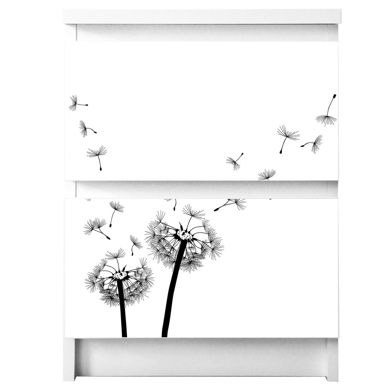 banjado selbstklebende Möbelfolie für IKEA MALM Kommode für 2 Schubladen Schubladen, Schrankfolien mit Motiv Pusteblume 2, Möbelfolie Malm für Kinderzimmer