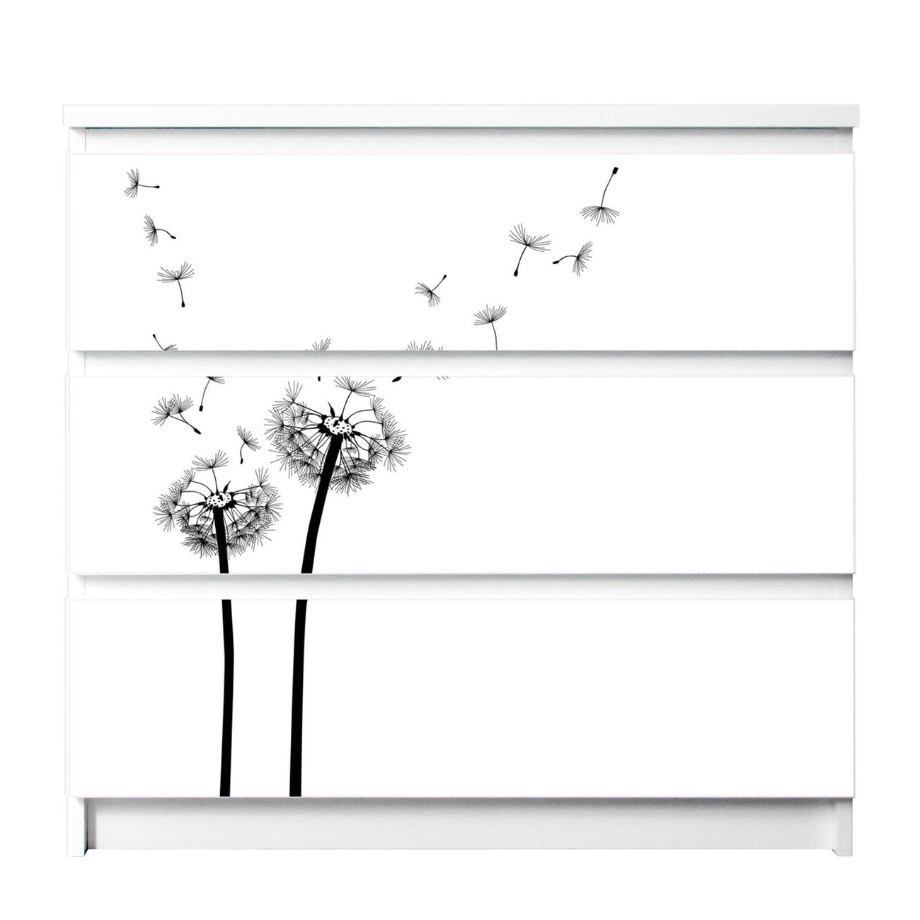 banjado selbstklebende Möbelfolie für IKEA MALM Kommode für 3 Schubladen Schubladen, Schrankfolien mit Motiv Pusteblume 2, Möbelfolie Malm für Kinderzimmer