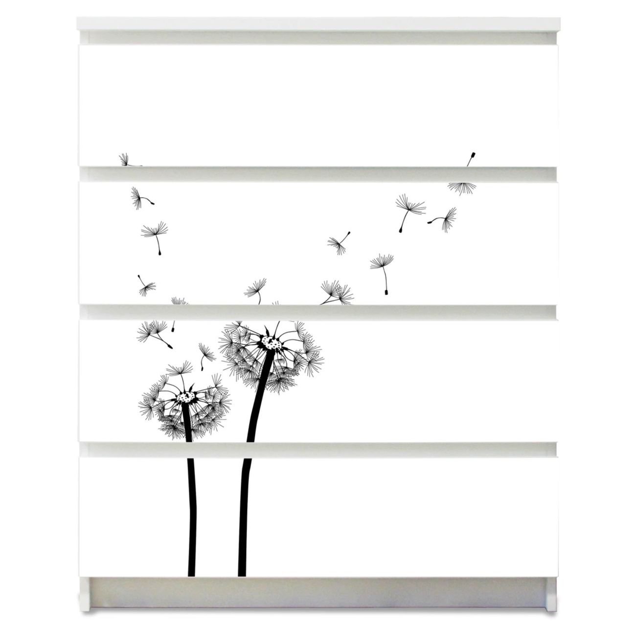 banjado selbstklebende Möbelfolie für IKEA MALM Kommode für 4 Schubladen Schubladen, Schrankfolien mit Motiv Pusteblume 2, Möbelfolie Malm für Kinderzimmer