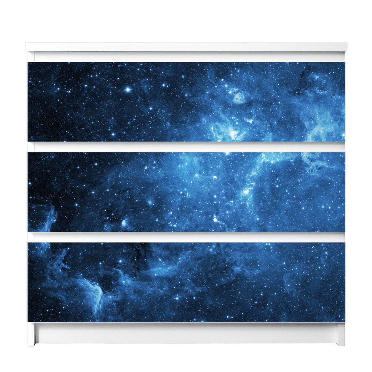 banjado selbstklebende Möbelfolie für IKEA MALM Kommode für 3 Schubladen Schubladen, Schrankfolien mit Motiv Universum, Möbelfolie Malm für Kinderzimmer
