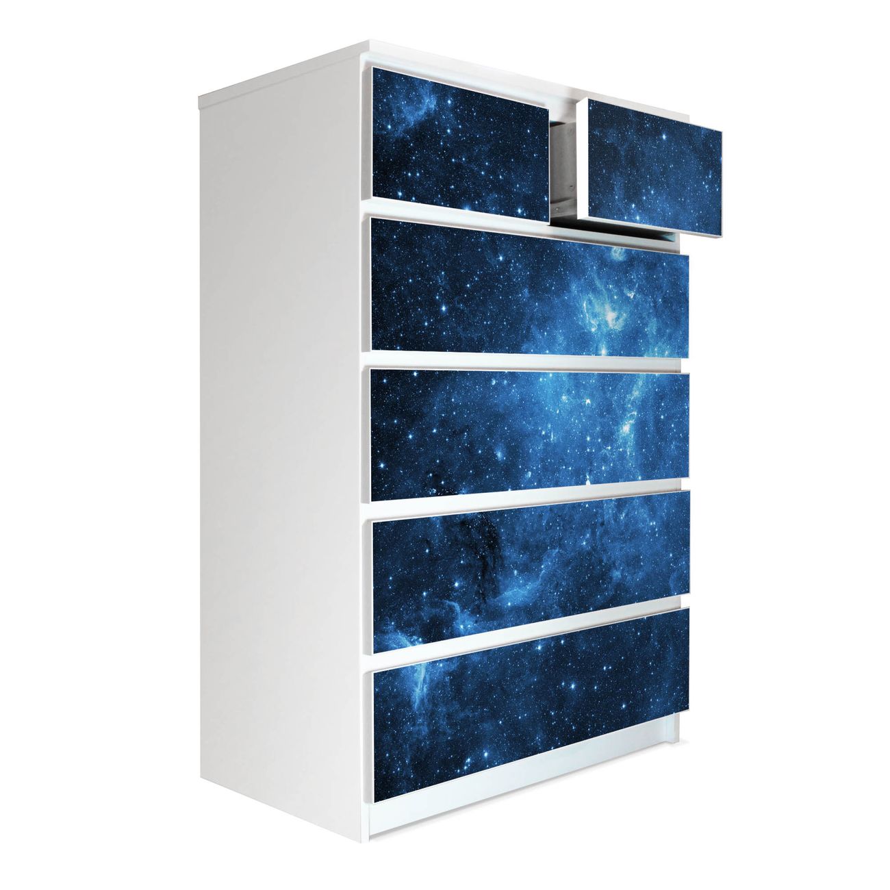 banjado selbstklebende Möbelfolie für IKEA MALM Kommode für 6 Schubladen Schubladen, Schrankfolien mit Motiv Universum, Möbelfolie Malm für Kinderzimmer