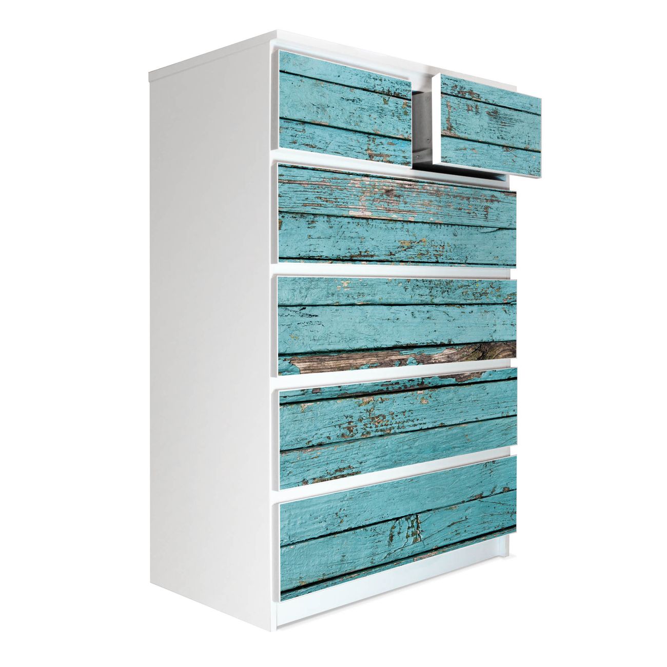 banjado selbstklebende Möbelfolie für IKEA MALM Kommode für 6 Schubladen Schubladen, Schrankfolien mit Motiv Holz Blau, Möbelfolie Malm für Kinderzimmer