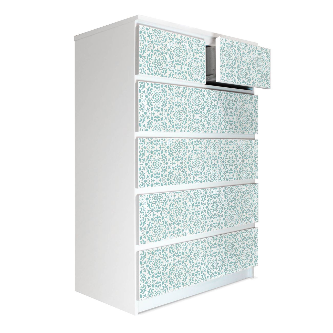 banjado selbstklebende Möbelfolie für IKEA MALM Kommode für 6 Schubladen Schubladen, Schrankfolien mit Motiv Tapete Grün, Möbelfolie Malm für Kinderzimmer