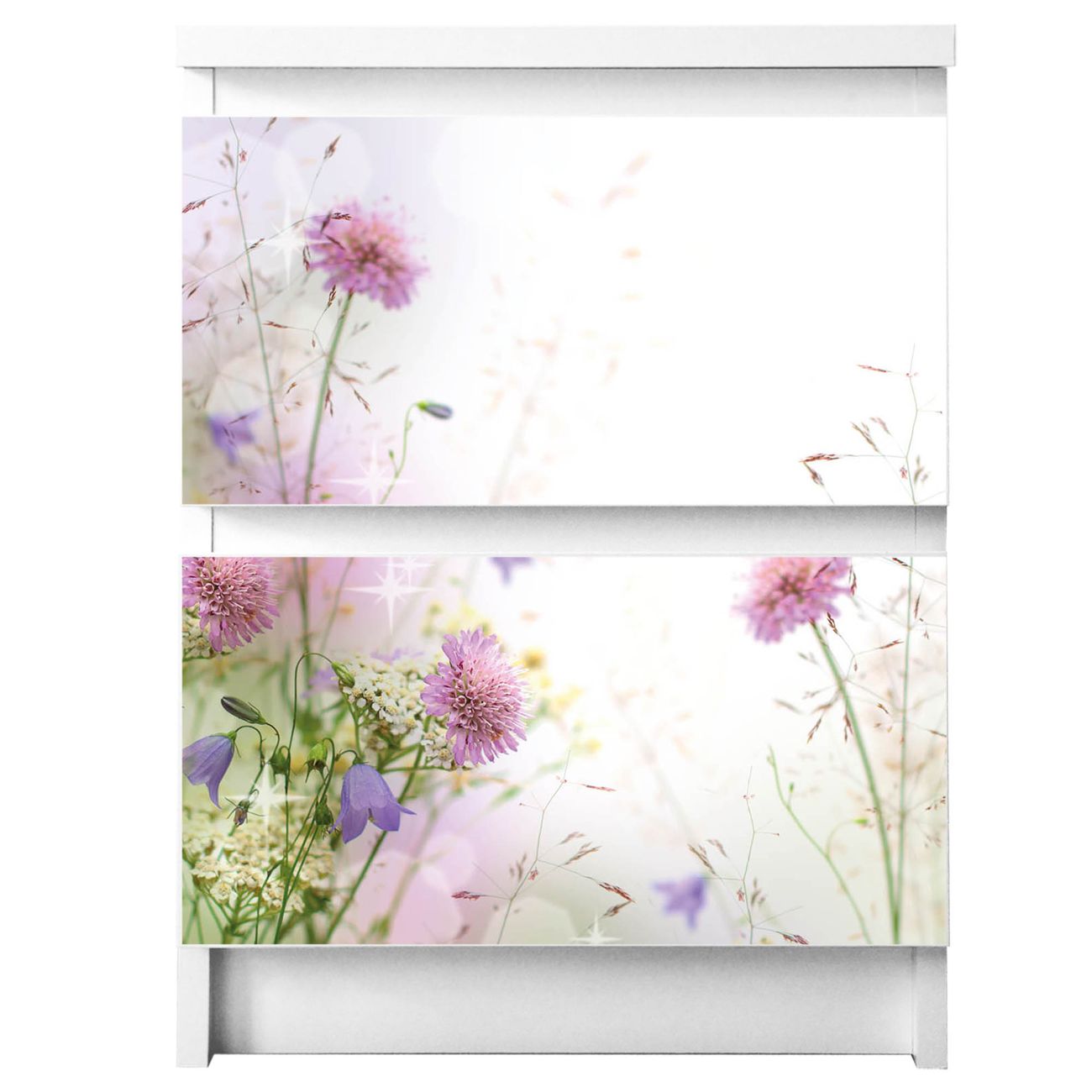 banjado selbstklebende Möbelfolie für IKEA MALM Kommode für 2 Schubladen Schubladen, Schrankfolien mit Motiv Wiese Blumen, Möbelfolie Malm für Kinderzimmer