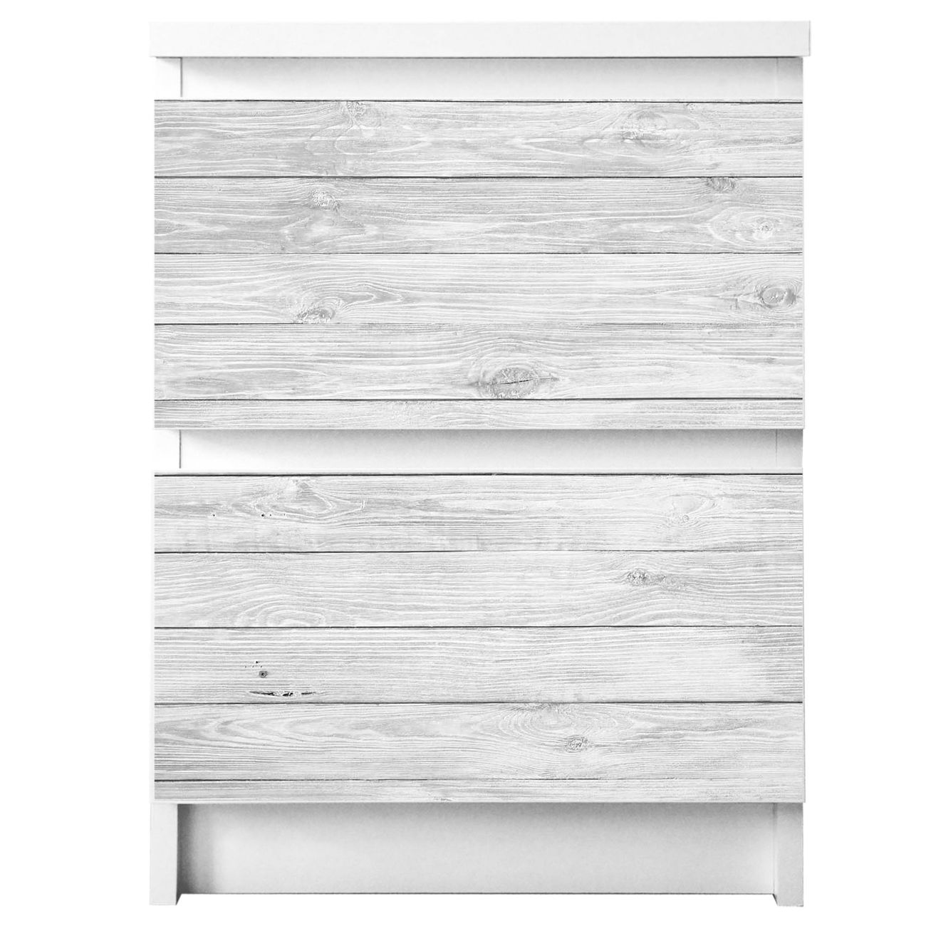 banjado selbstklebende Möbelfolie für IKEA MALM Kommode für 2 Schubladen Schubladen, Schrankfolien mit Motiv Weiß Gebeizt, Möbelfolie Malm für Kinderzimmer