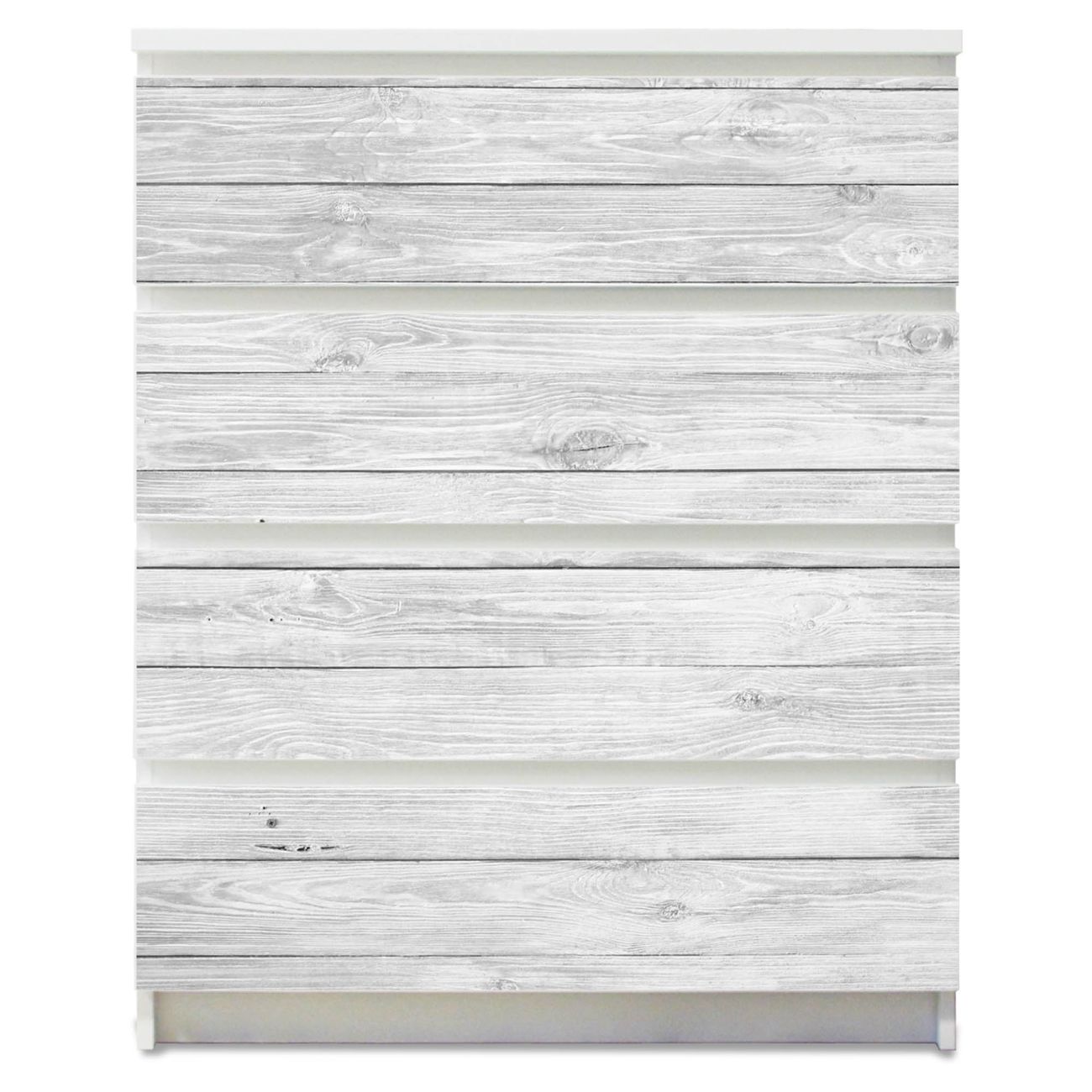 banjado selbstklebende Möbelfolie für IKEA MALM Kommode für 4 Schubladen Schubladen, Schrankfolien mit Motiv Weiß Gebeizt, Möbelfolie Malm für Kinderzimmer
