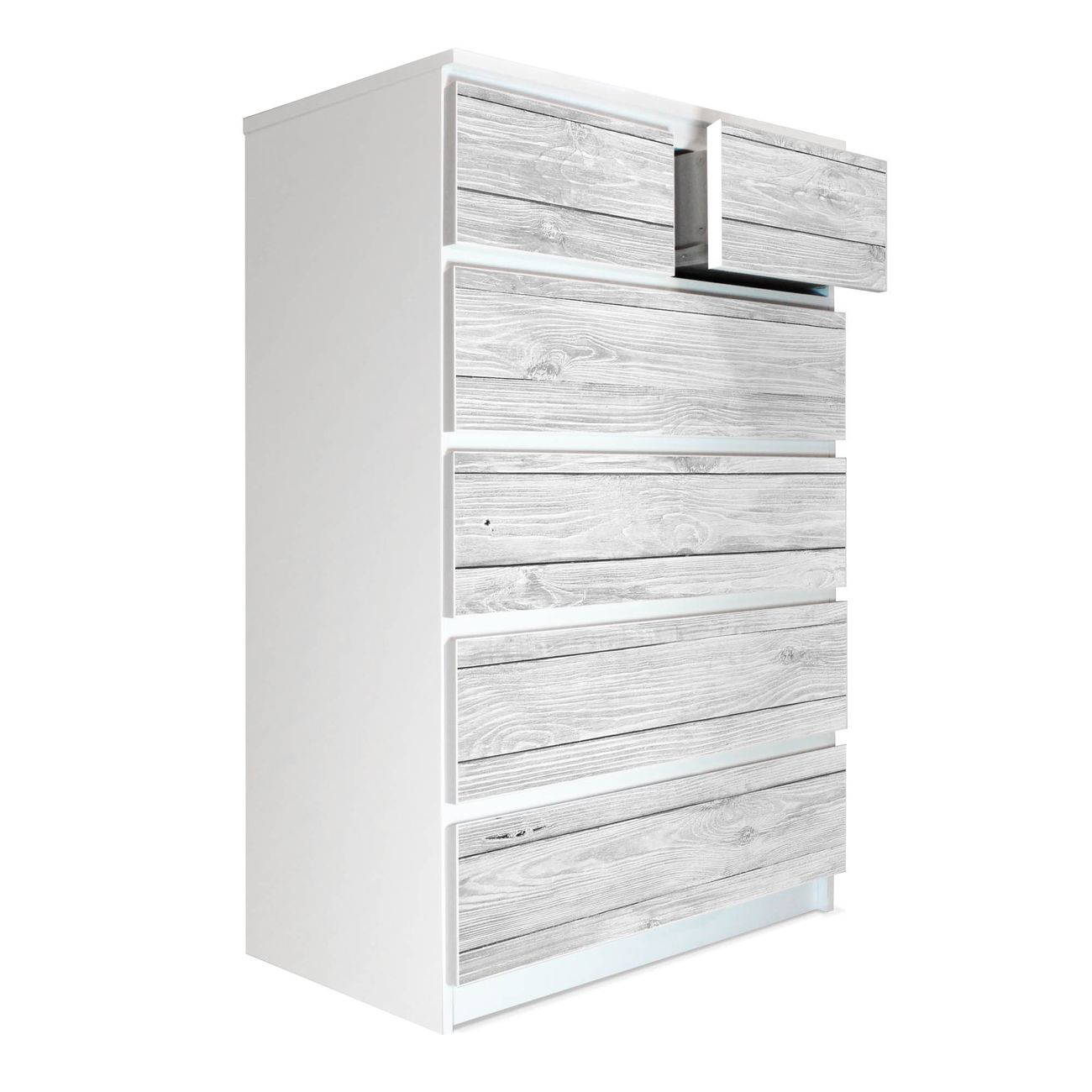 banjado selbstklebende Möbelfolie für IKEA MALM Kommode für 6 Schubladen Schubladen, Schrankfolien mit Motiv Weiß Gebeizt, Möbelfolie Malm für Kinderzimmer