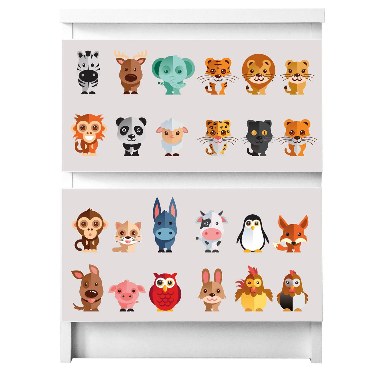 banjado selbstklebende Möbelfolie für IKEA MALM Kommode für 2 Schubladen Schubladen, Schrankfolien mit Motiv Freunde, Möbelfolie Malm für Kinderzimmer