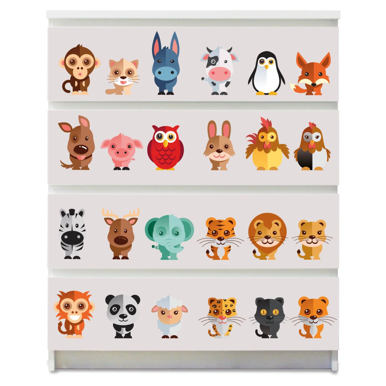 banjado selbstklebende Möbelfolie für IKEA MALM Kommode für 4 Schubladen Schubladen, Schrankfolien mit Motiv Freunde, Möbelfolie Malm für Kinderzimmer