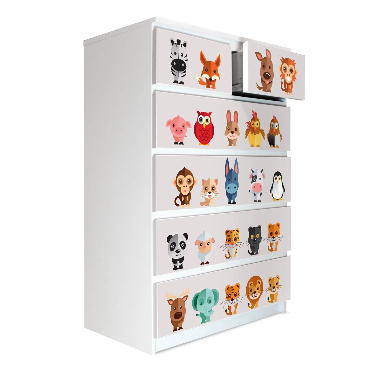 banjado selbstklebende Möbelfolie für IKEA MALM Kommode für 6 Schubladen Schubladen, Schrankfolien mit Motiv Freunde, Möbelfolie Malm für Kinderzimmer