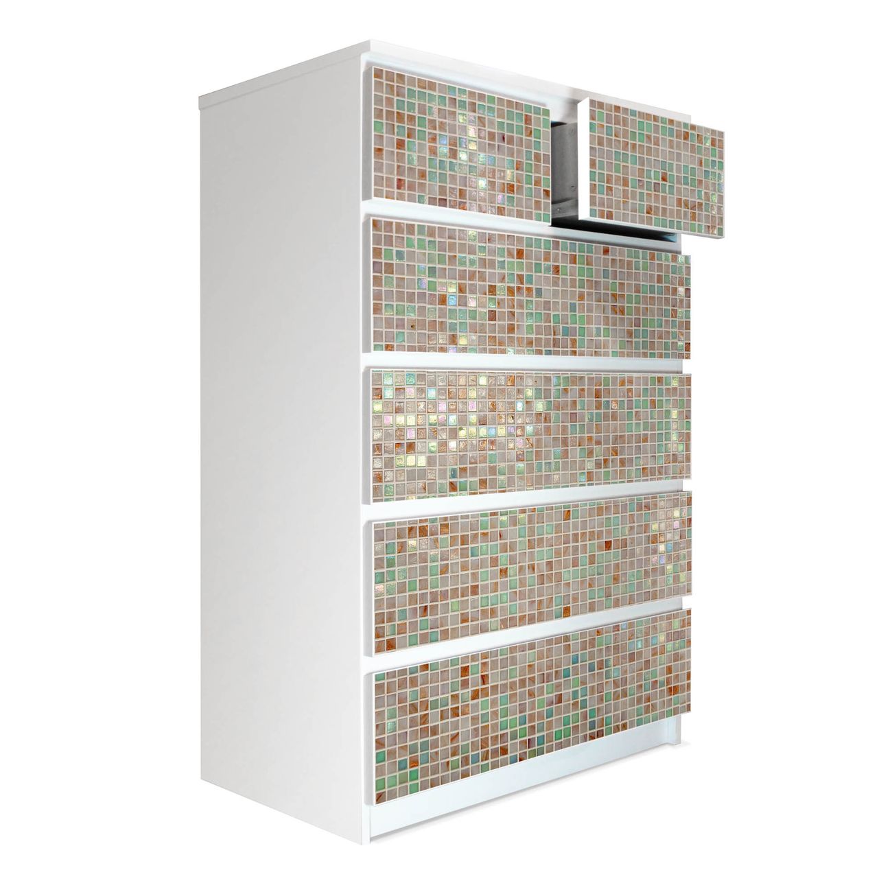 banjado selbstklebende Möbelfolie für IKEA MALM Kommode für 6 Schubladen Schubladen, Schrankfolien mit Motiv Grüne Fliesen, Möbelfolie Malm für Kinderzimmer