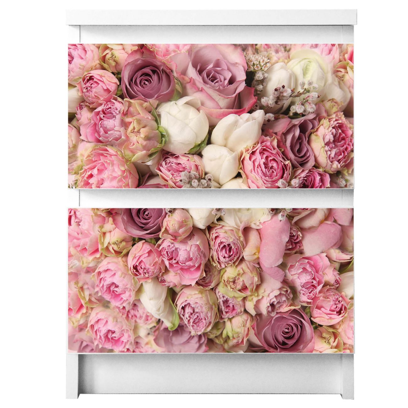 banjado selbstklebende Möbelfolie für IKEA MALM Kommode für 2 Schubladen Schubladen, Schrankfolien mit Motiv Strauss Rosen, Möbelfolie Malm für Kinderzimmer