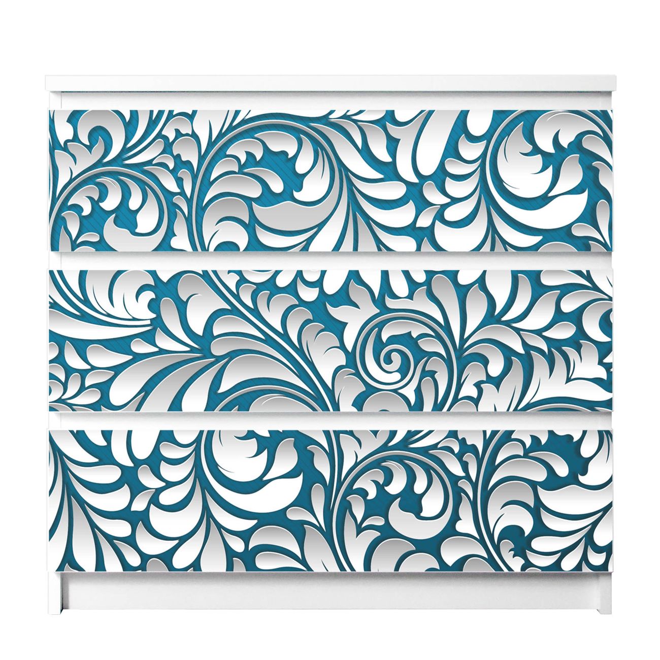 banjado selbstklebende Möbelfolie für IKEA MALM Kommode für 3 Schubladen Schubladen, Schrankfolien mit Motiv Opulente Ranke, Möbelfolie Malm für Kinderzimmer