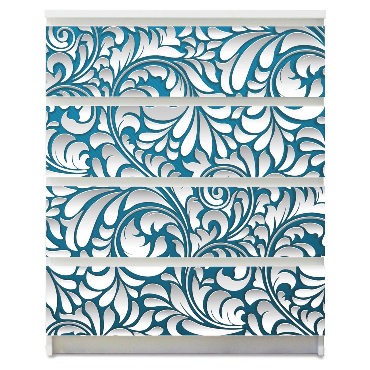 banjado selbstklebende Möbelfolie für IKEA MALM Kommode für 4 Schubladen Schubladen, Schrankfolien mit Motiv Opulente Ranke, Möbelfolie Malm für Kinderzimmer