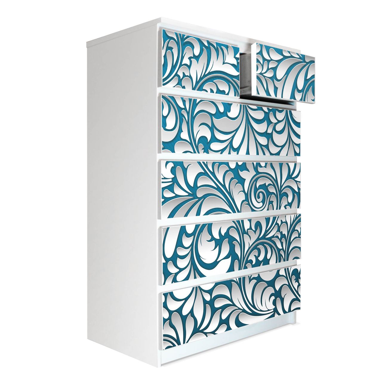banjado selbstklebende Möbelfolie für IKEA MALM Kommode für 6 Schubladen Schubladen, Schrankfolien mit Motiv Opulente Ranke, Möbelfolie Malm für Kinderzimmer