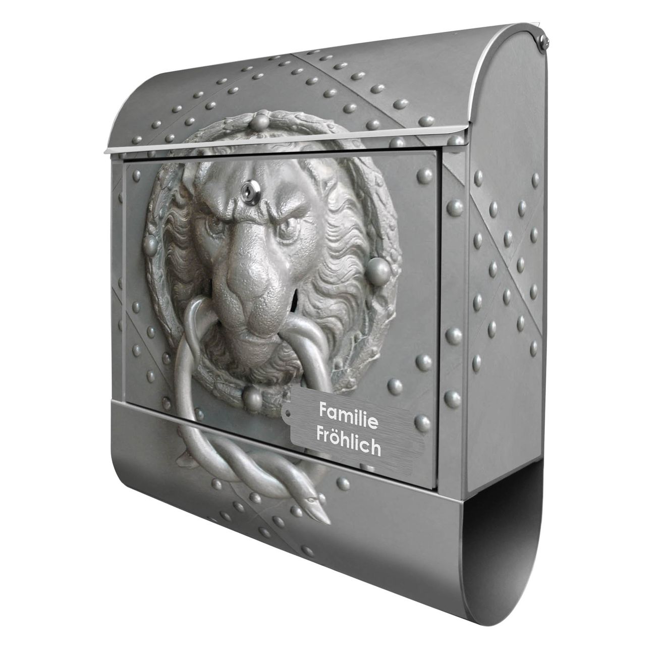 banjado Design Briefkasten silber mit Motiv Eisentor 38x47x13cm, 2 Schlüssel - Briefkasten Stahl mit Zeitungsfach pulverbeschichtet A4 Einwurf