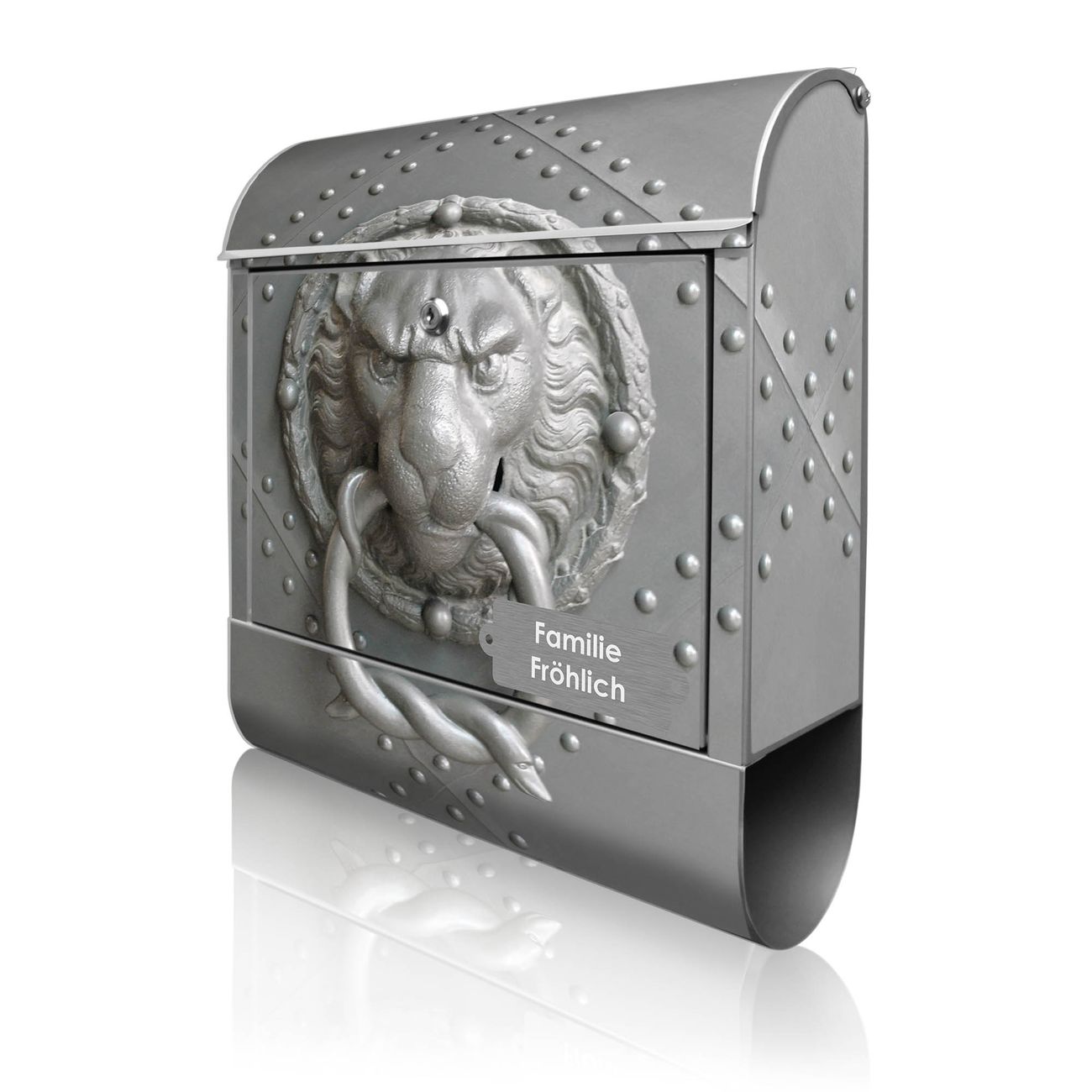 banjado Design Briefkasten silber mit Motiv Eisentor 38x47x13cm, 2 Schlüssel - Briefkasten Stahl mit Zeitungsfach pulverbeschichtet A4 Einwurf